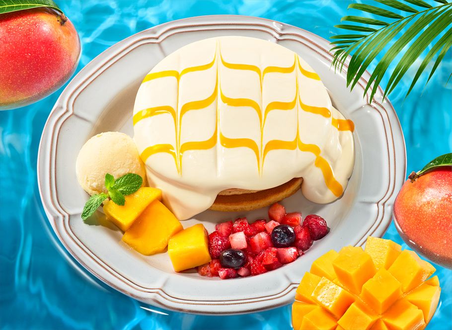 「アップルマンゴー&レアチーズクリームのホットケーキ」