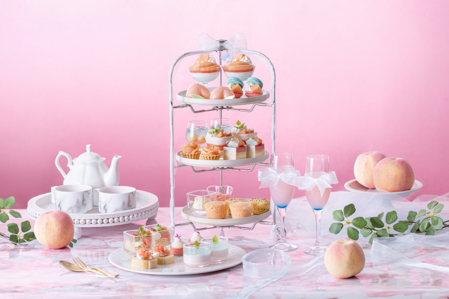 川越プリンスホテル「Peach Afternoon Tea Set~Pink&Aqua Blue~」